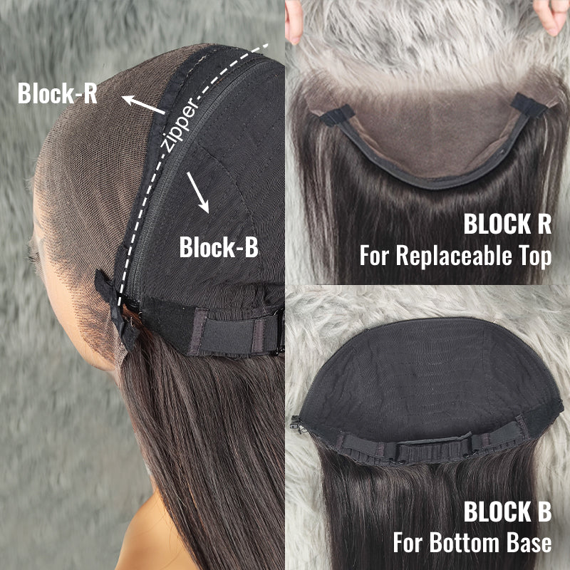 Silky Straight ISEE Block Wig With Optional Replaceable Tops