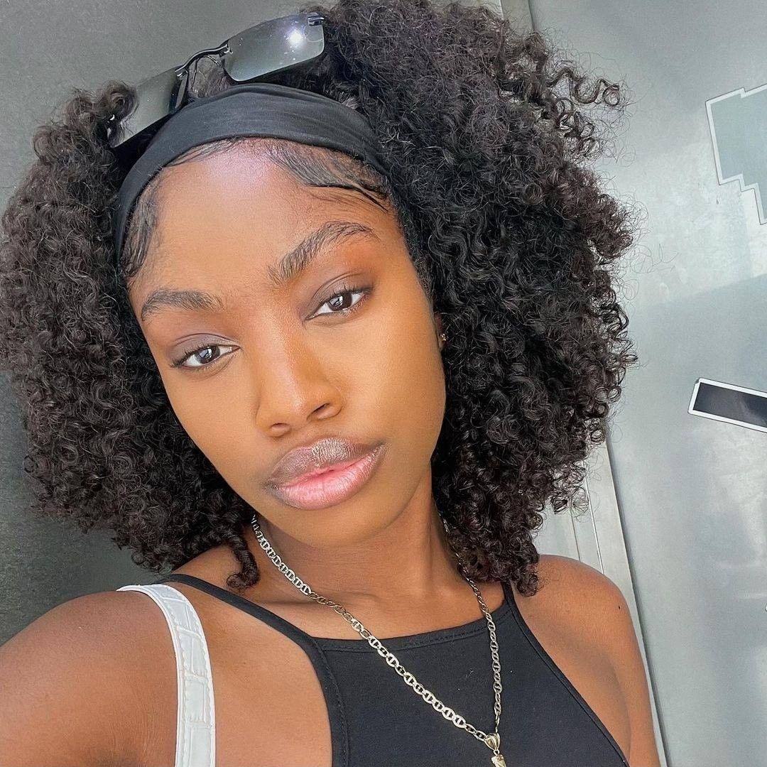 Afro Kinky Curly Headband Wig Unprocessed Human Hair Glueless Wig Natural Curls | ISEE HAIR