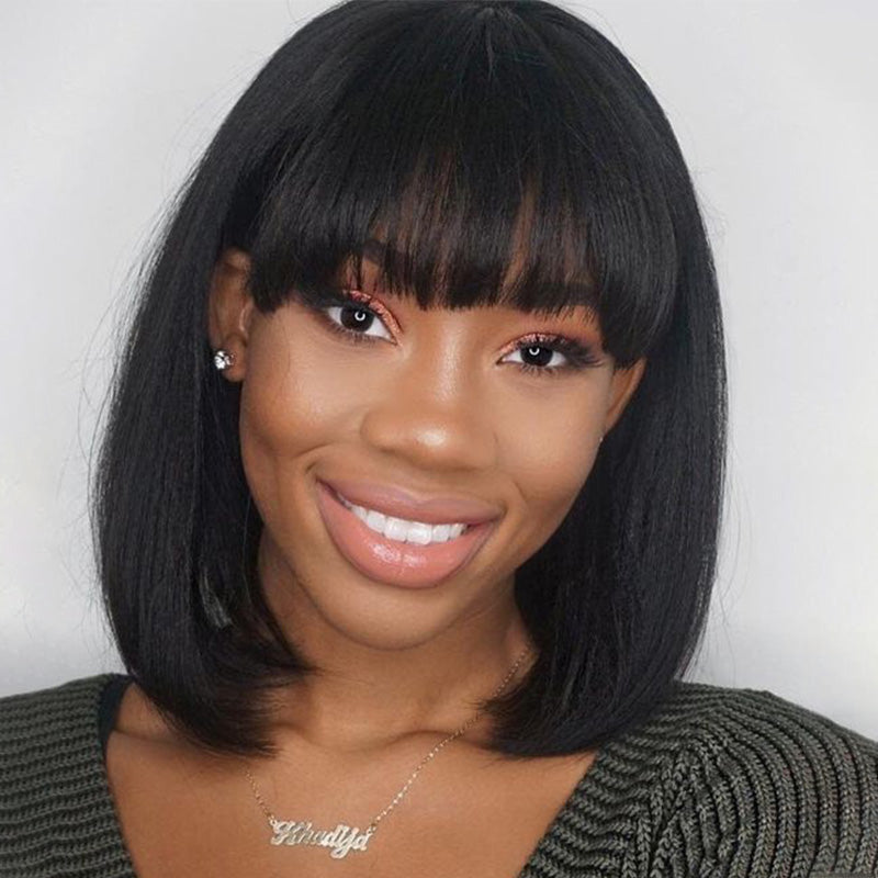 Straight Bob Weave Wig with Bangs| ISEE HAIR