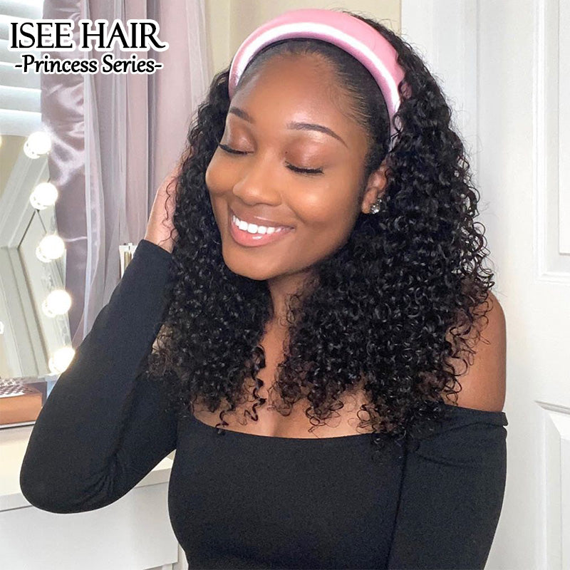 Kinky Curly Headband Wig Human Hair Glueless Wig | ISEE HAIR