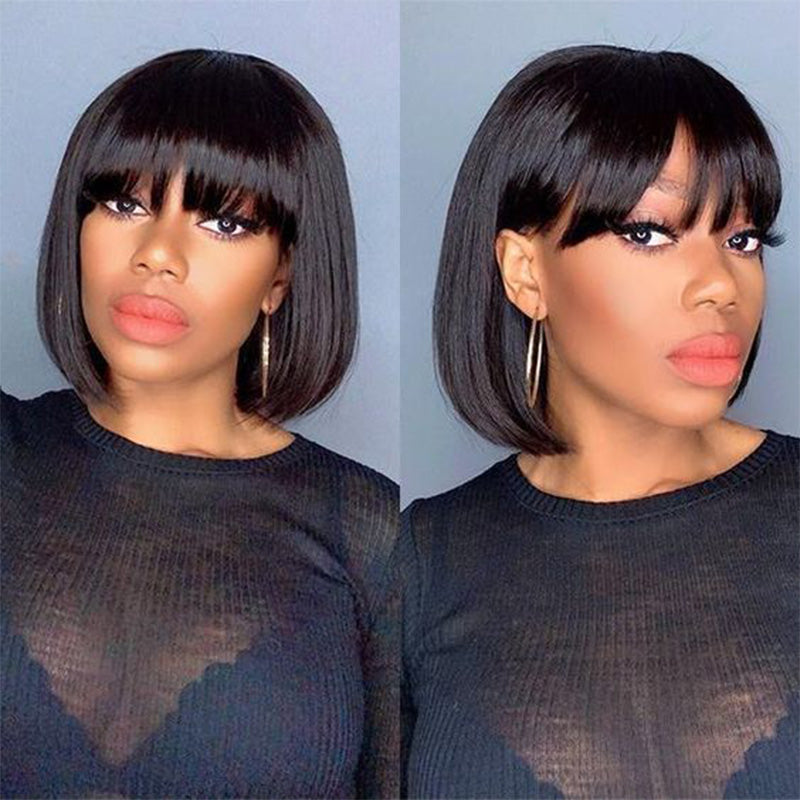 Straight Bob Weave Wig with Bangs| ISEE HAIR