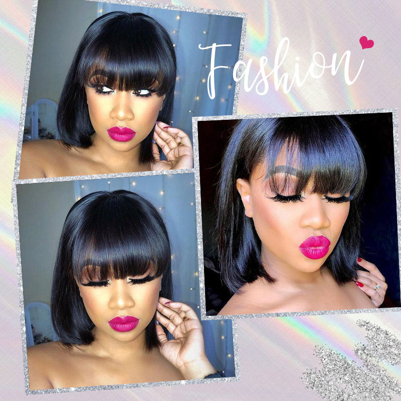 Straight Bob Weave Wig with Bangs| ISEE HAIR