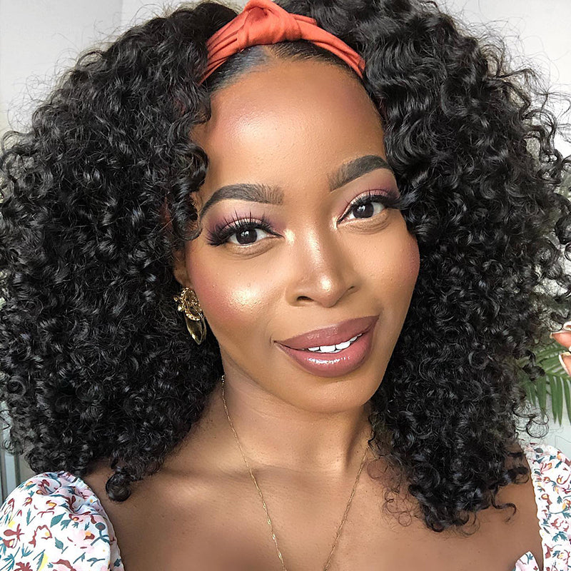 Kinky Curly Headband Wig Human Hair Glueless Wig | ISEE HAIR