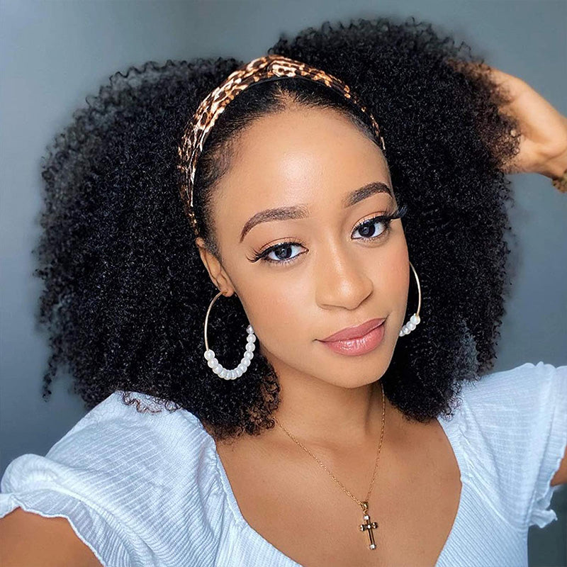 Afro Kinky Curly Headband Wig Unprocessed Human Hair Glueless Wig Natural Curls | ISEE HAIR