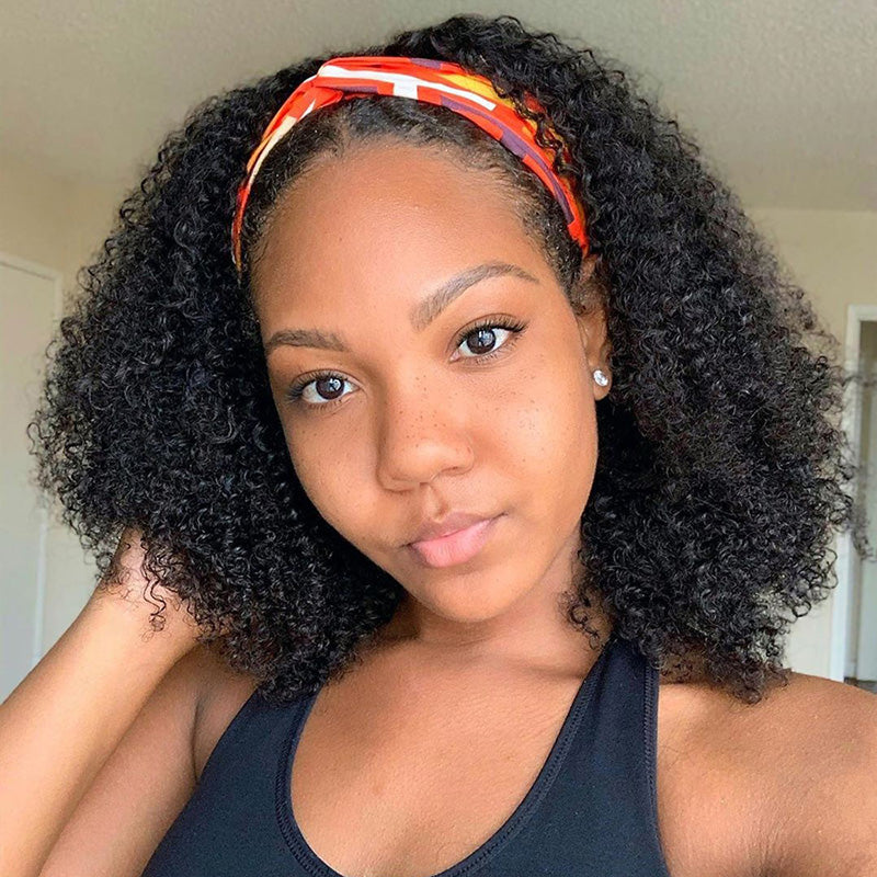 Afro Kinky Curly Headband Wig Unprocessed Human Hair Glueless Wig Natural Curls | ISEE HAIR