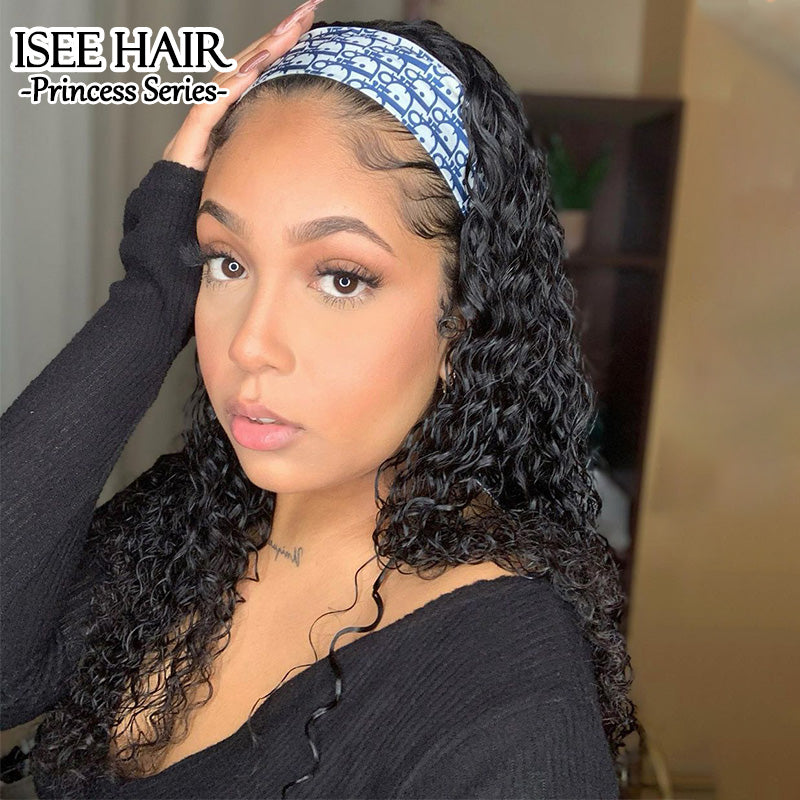 Water Wave Headband Wig Human Hair Glueless Wig | ISEE HAIR