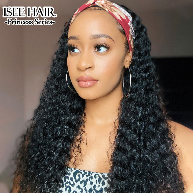 Deep Curly Headband Wig Human Hair Glueless Wig | ISEE HAIR