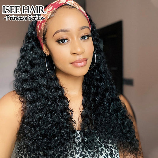 Deep Curly Headband Wig Human Hair Glueless Wig | ISEE HAIR