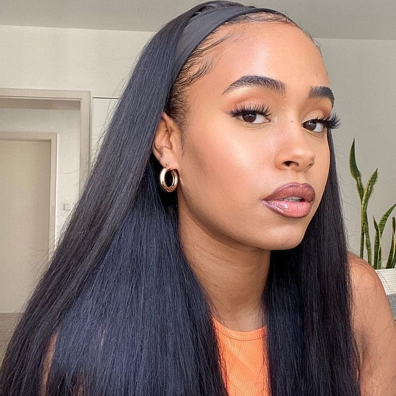 Straight Headband Wig Unprocessed Human Hair Glueless Wig | ISEE HAIR
