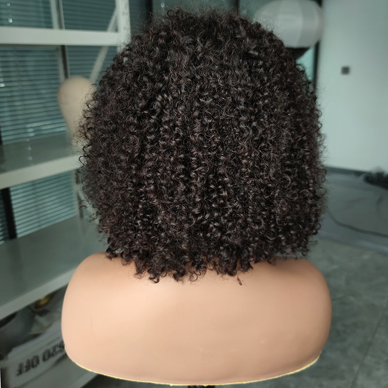 Bob Weave Wig with Bangs, Short Kinky Curly Human Hair Fringe Wig| ISEE HAIR