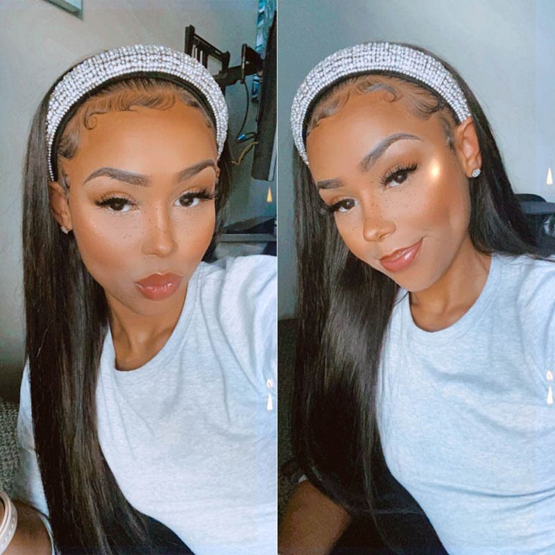 Straight Headband Wig Unprocessed Human Hair Glueless Wig | ISEE HAIR
