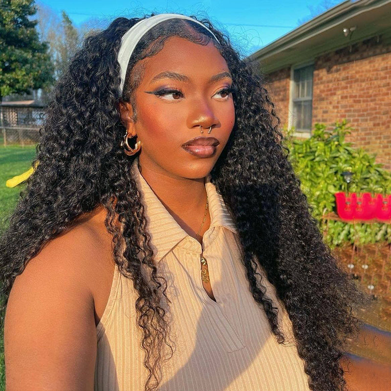 Kinky Curly Headband Wig Human Hair Glueless Wig | ISEE HAIR