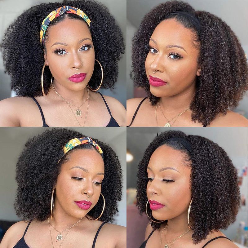 Afro Kinky Curly Headband Wig Unprocessed Human Hair Glueless Wig Natural Curls | ISEE HAIR