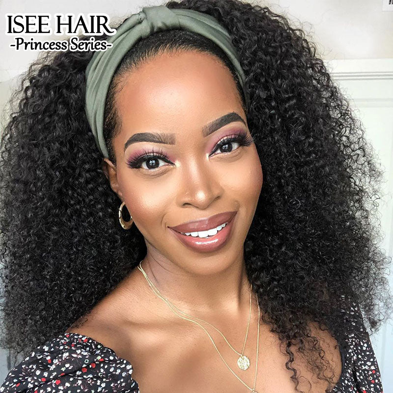 Kinky Curly Headband Wig Human Hair Glueless Wig | ISEE HAIR