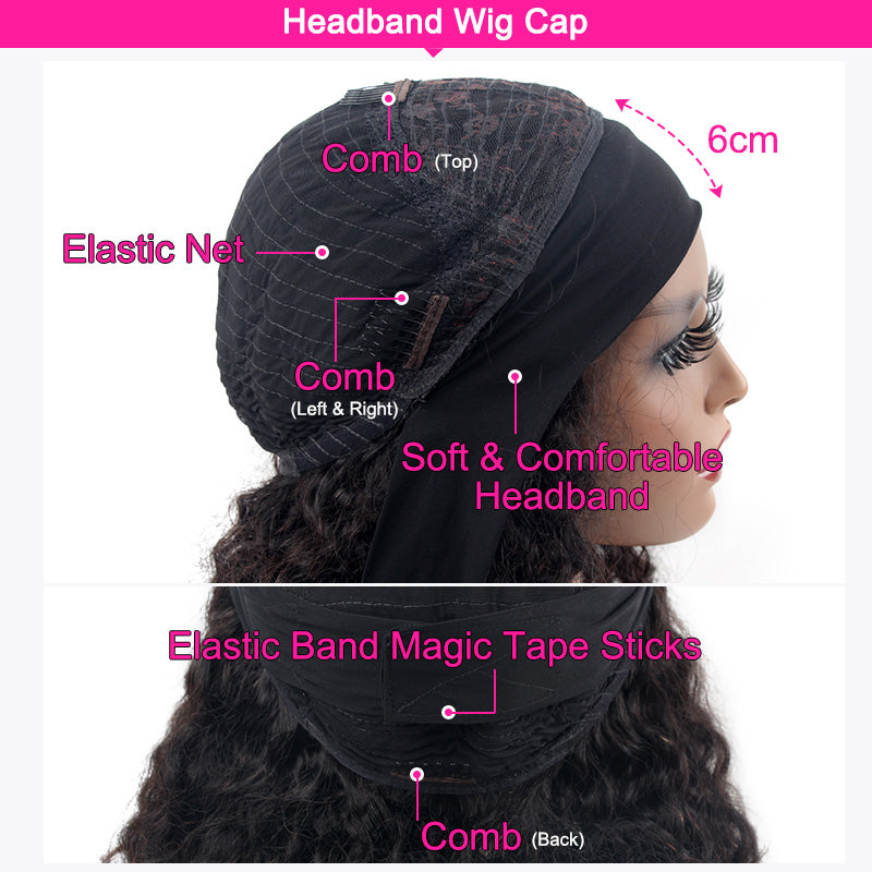 Water Wave Headband Wig Human Hair Glueless Wig | ISEE HAIR