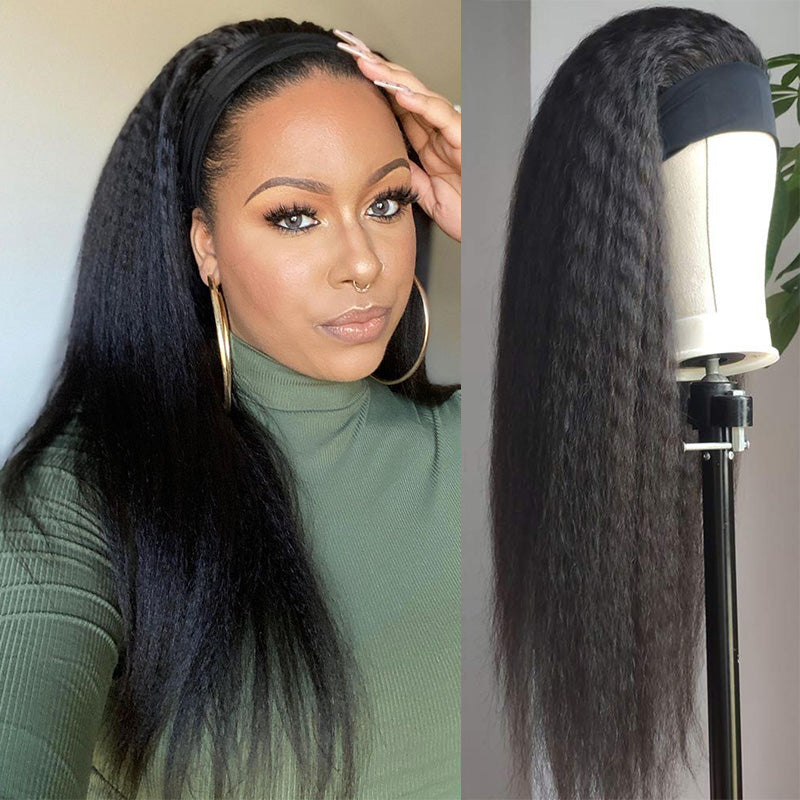 Yaki Straight Headband Wig Human Hair Glueless Kinky Straight Natural Wig | ISEE HAIR