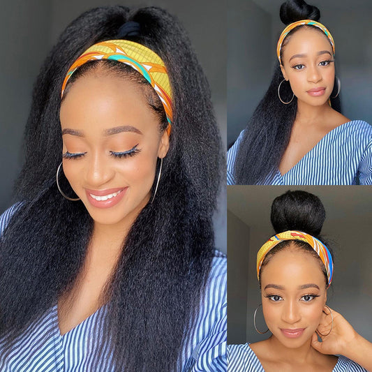 Yaki Straight Headband Wig Human Hair Glueless Kinky Straight Natural Wig | ISEE HAIR