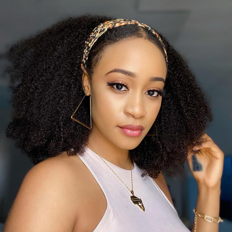 Afro Kinky Curly Headband Wig Unprocessed Human Hair Glueless Wig Natural Curls | ISEE HAIR