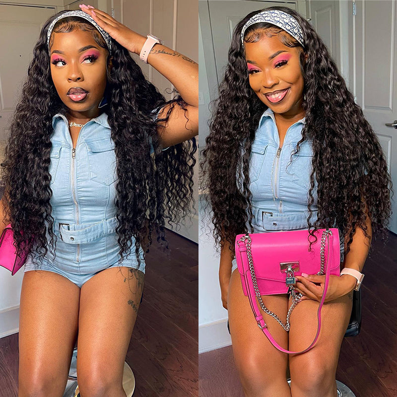 Water Wave Headband Wig Human Hair Glueless Wig | ISEE HAIR