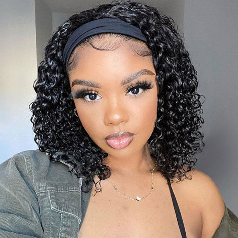 Headband Bob Kinky Curly Human Hair Wig, Beginner Friendly Glueless Wig | ISEE HAIR
