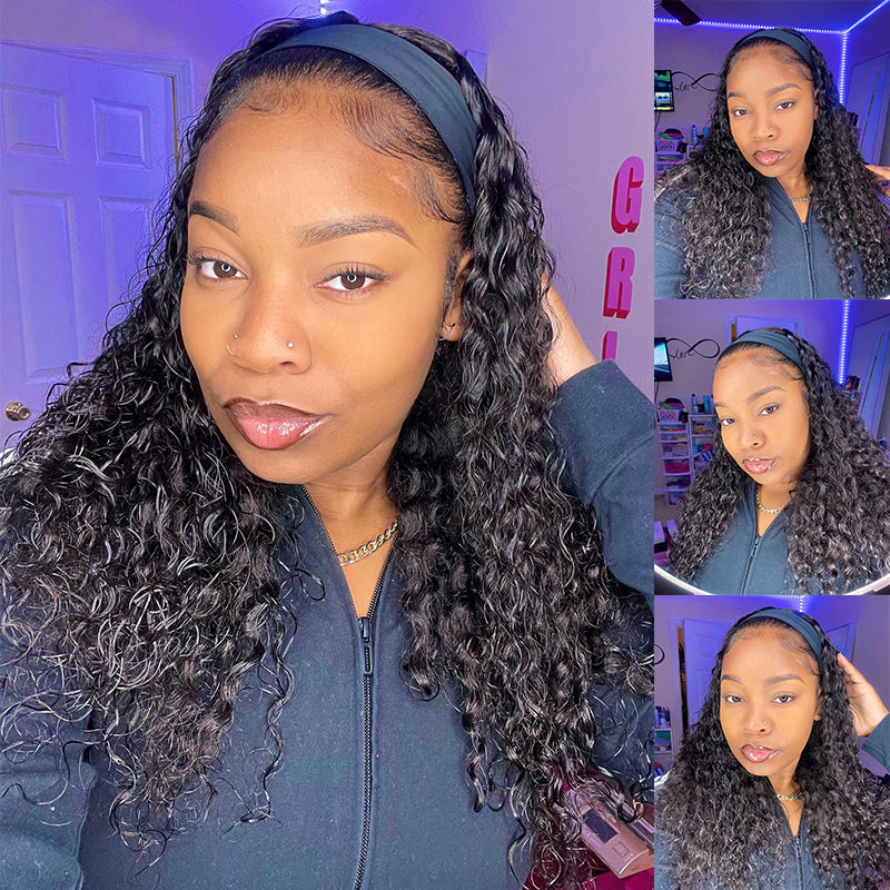 Water Wave Headband Wig Human Hair Glueless Wig | ISEE HAIR