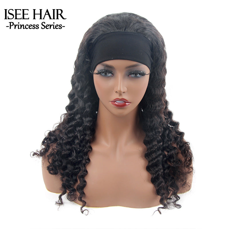 Deep Curly Headband Wig Human Hair Glueless Wig | ISEE HAIR