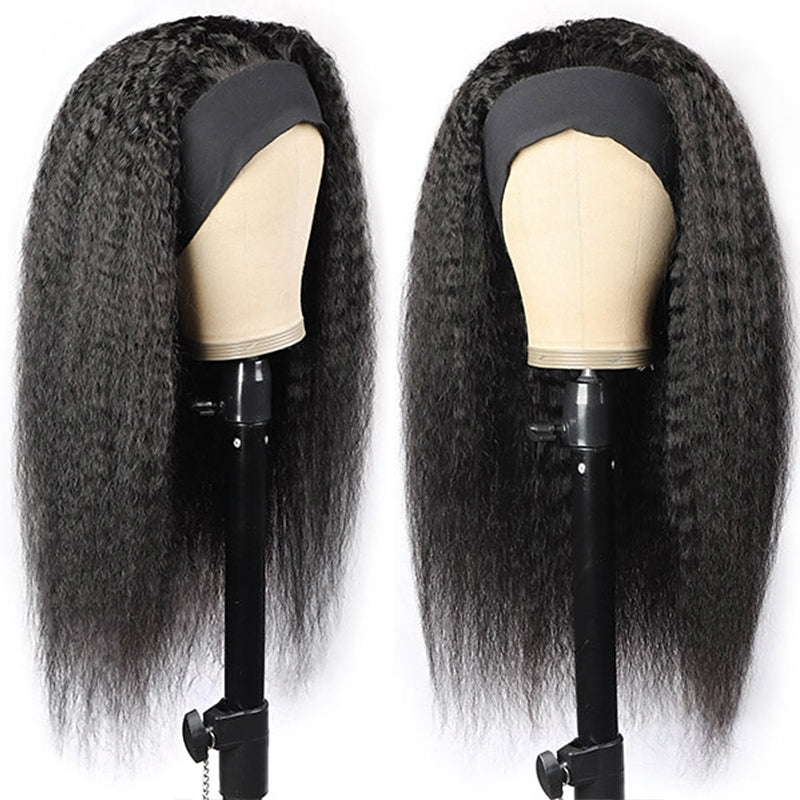 Yaki Straight Headband Wig Human Hair Glueless Kinky Straight Natural Wig | ISEE HAIR