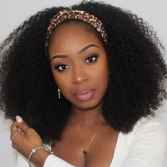 Afro Kinky Curly Headband Wig Unprocessed Human Hair Glueless Wig Natural Curls | ISEE HAIR