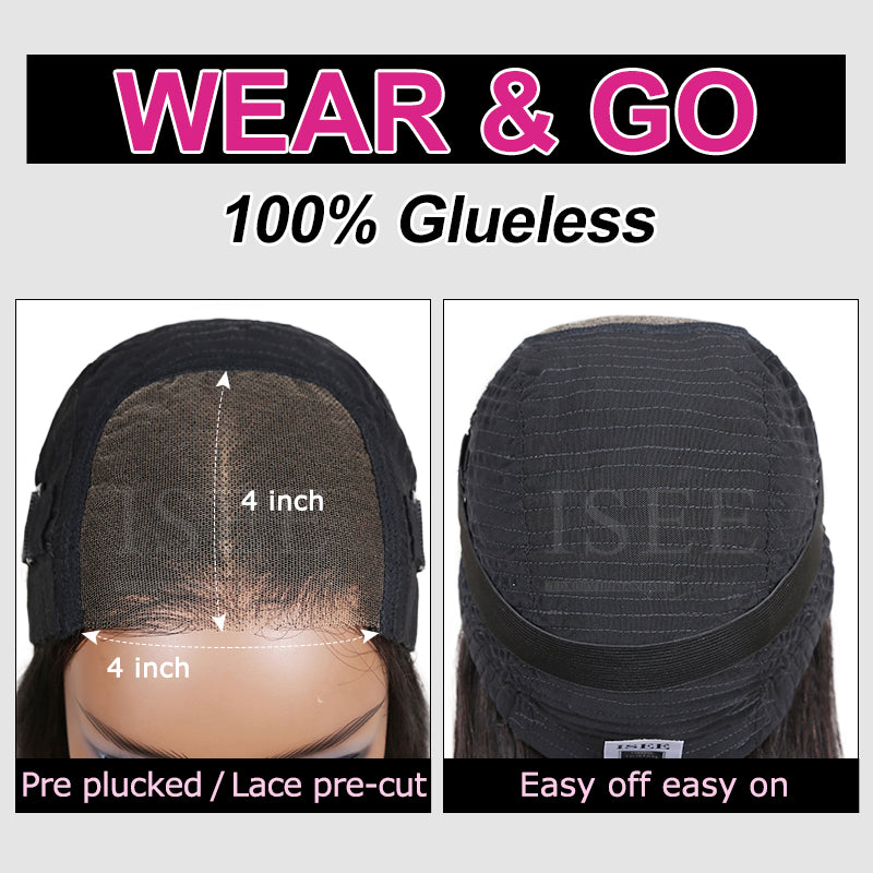 ISEE New Launch Wear & Go Glueless Lace Wig, Brazilian Kinky Straight HD Lace with Dome Cap Wig Beginner Friendly